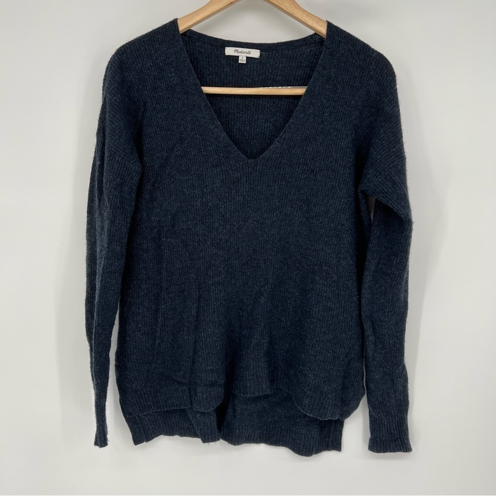 Madewell Warmlight‎ V-Neck Pullover Sweater, Navy, Size L - Picture 3 of 13